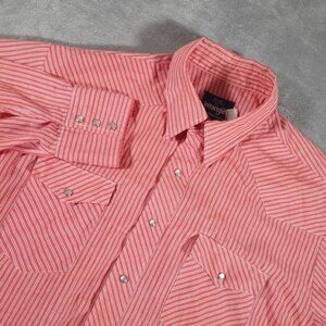 Wrangler Western Shirt Mens XL Red Striped Long Sleeve Pearl Snap Cowboy